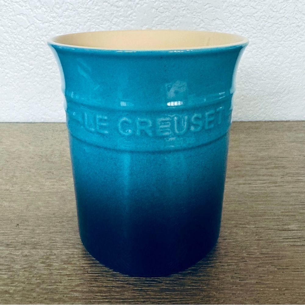 LeCreuset Marine Blue Ombre Kitchen Utensil Storage Crock Canister Vase